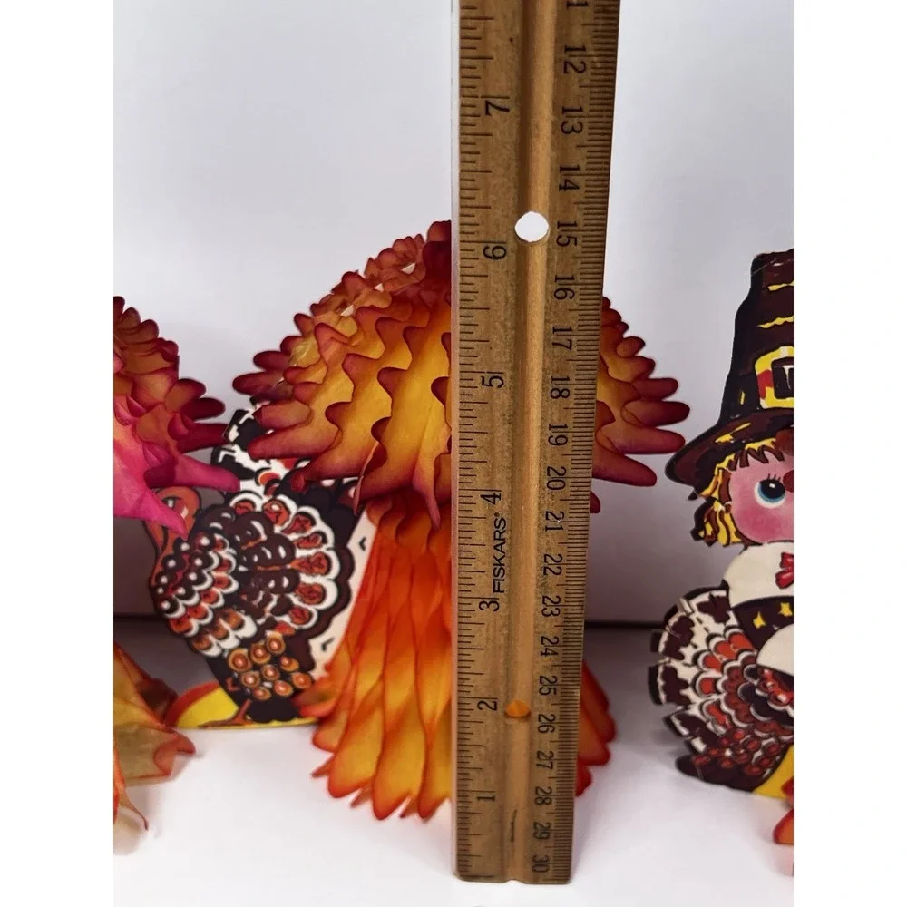 VTG Thanksgiving Honeycomb Turkey Pilgrim Centerpiece Set 3 Denmark Paper Decor